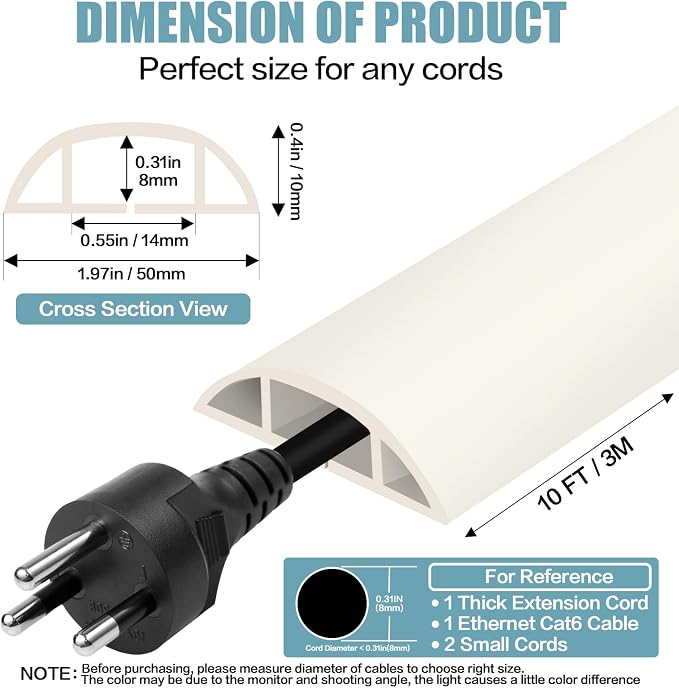 Floor Cord Cover Cable Cavity Self Adhesive Cord Hider Floor 10FT Floor Cable Management Power Cord Protector Floor Electric Cord Covers for Offices, Gym, Exhibitions (Beige, 1.97" x 10') - Image 2