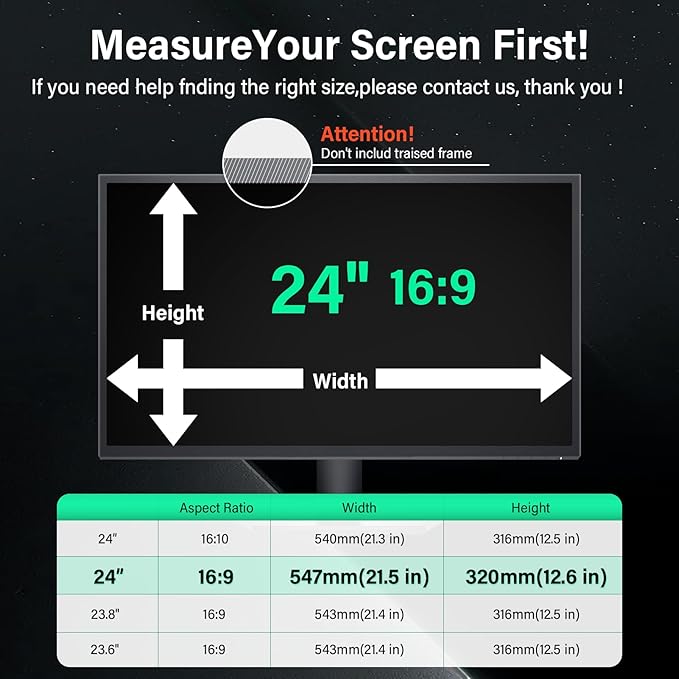 [2 Pack] 24 Inch Computer Privacy Screen for 16:9 Aspect Ratio Widescreen Monitor, Eye Protection Anti Glare Blue Light Computer Monitor Privacy Filter, Removable 24 in Protector Film