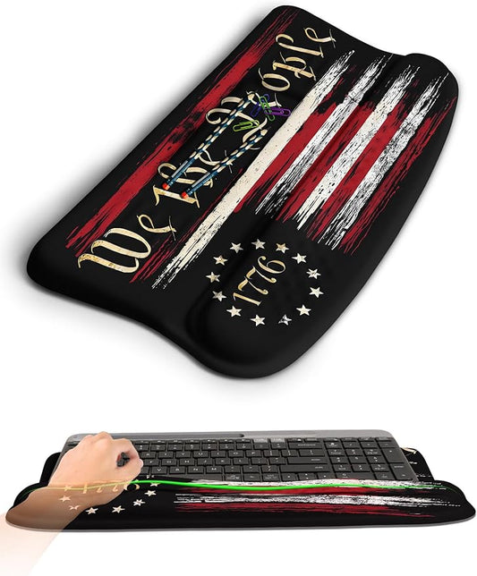 Ergonomic Wave Wrist Rest with Keyboard Stand, Cushioned Palm Rest, Comfortable Integrated Memory Foam for Natural Typing and Relieve Wrist Pain, US Flag