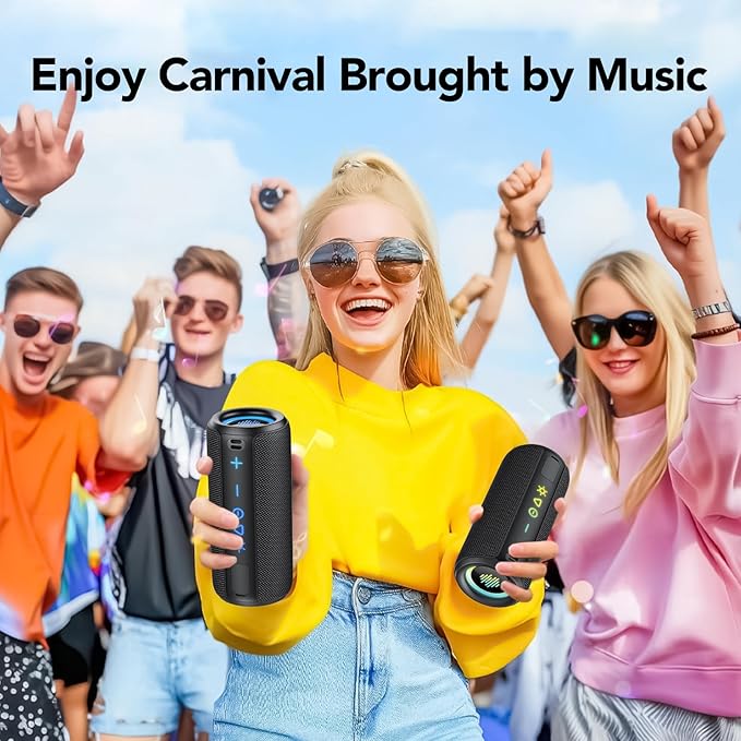TIMU Portable Bluetooth Speaker, Powerful Sound Wireless Speaker: Boost Bass, Bluetooth 5.4, 24H Playtime, 8 RGB Modes, IPX7 Waterproof, TWS Pairing, for Outdoor/Home/Party, Gift Ideas（Black）