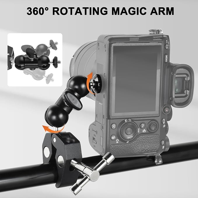 UTEBIT Super Clamp Camera Mount with 360?? Ballhead Magic Arm, Super Clamp Mount with 1/4" and 3/8" Thread, Desk/Bike/Bicycle/Motorcycle/Handlebar for GoPro, Phone, Camera, Monitor, LED Light - Image 4