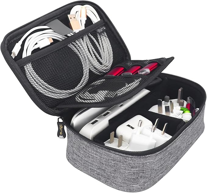 sisma Travel Electronics Organizer Small Carrying Case for Cables Phone Chargers USB Plugs Power Cords Earbuds Adapter Tech Accessories Pouch -Grey