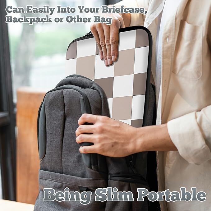 Universal Tablet Laptop Sleeve Case 10 inch, Brown Checkered Slim Carrying Case Travel Laptop Bag Durable Handbag for 7 to 10-inch Laptops/Notebook/Kids Tablet/ipad/eBook Readers
