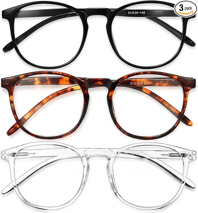 IBOANN Chic & Comfy Blue Light Glasses for Women - 3-Pack Round Frames, Screen-Ready Style with UV Protection Coating