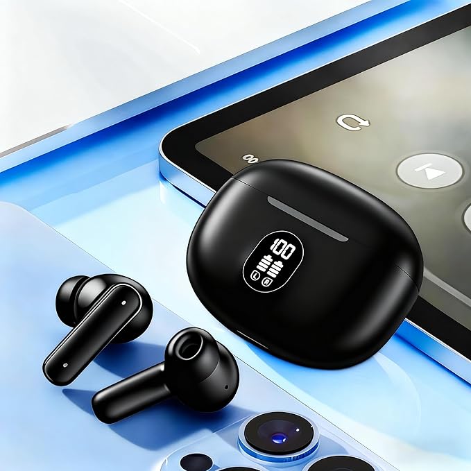 Wireless Bluetooth Noise-Canceling Earbuds Bluetooth 5.3 High-Fidelity Stereo LED Display in-Ear Headphones 48-Hour Battery Life Ideal for Fitness, Running, and Work