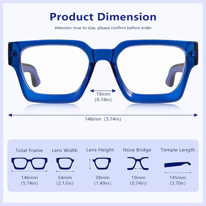 YDAOWKN Oversized Blue Light Blocking Glasses for Woman Rectangle Frame Fashion Chic Preppy Anti Eyestrain