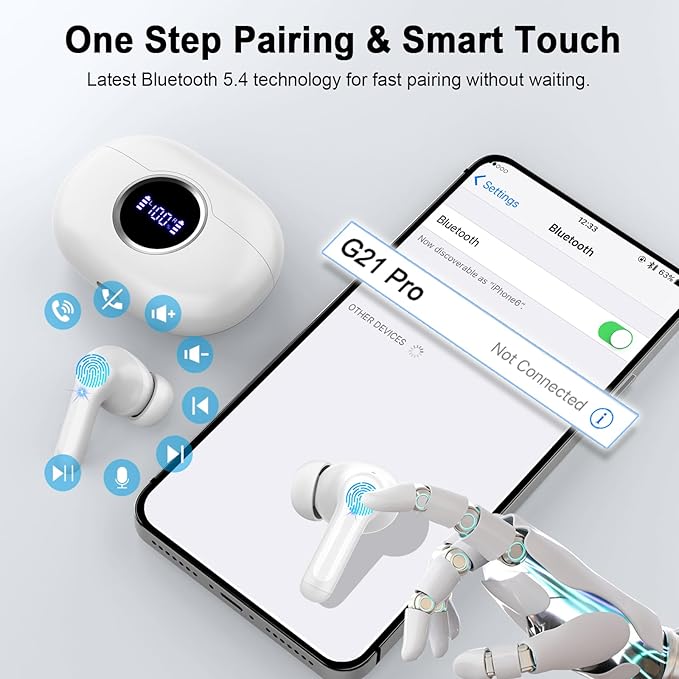 Wireless Headphones, 2026 3D-Stereo Bluetooth 5.4 Earbuds Bass Ear Bud, 4 ENC Noise Cancelling Mic, 40+Hrs USB-C Earphone in-Ear, IP-X7 Waterproof Headset Sport Workout for Laptop Pad Android iOS