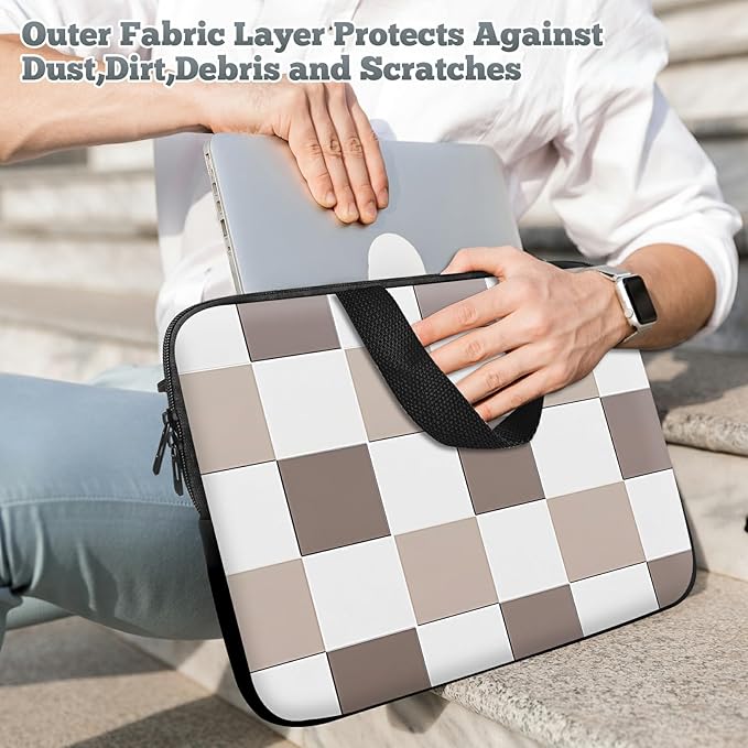 Universal Tablet Laptop Sleeve Case 10 inch, Brown Checkered Slim Carrying Case Travel Laptop Bag Durable Handbag for 7 to 10-inch Laptops/Notebook/Kids Tablet/ipad/eBook Readers