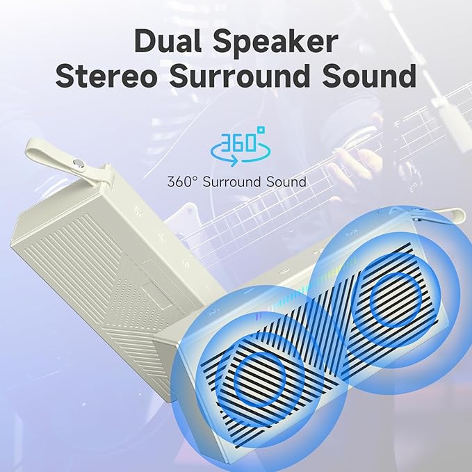 Bluetooth Speaker Wireless Portable IPX5 Waterproof for Home Party Outdoor Beach, Beige