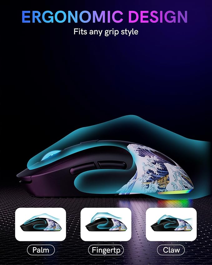 G57 Wireless Gaming Mouse, 8000 DPI, 80g, 2.4G/Bluetooth/USB-C Rechargeable Wireless Mouse with 5 Programmable Buttons for PC/Mac, Black