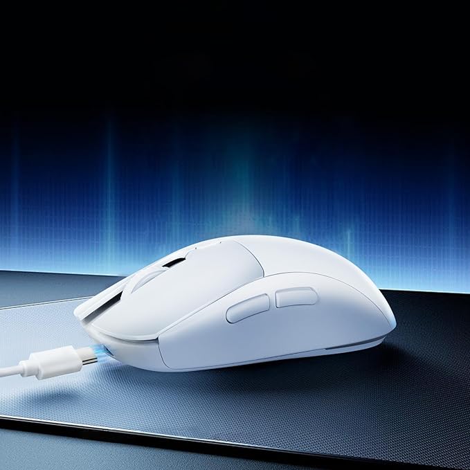 Gaming Mouse, Rechargeable Computer Mouse with with 2 Side Buttons, Type-C Adapter for Laptop, PC, Notebook - White