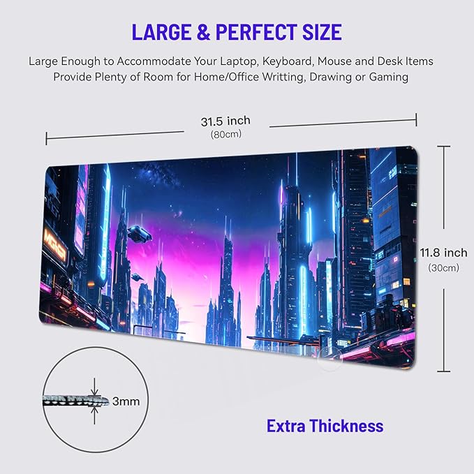 Mouse Pad Desk Mat Gaming Large Keyboard Cute Office Desktop Computer Laptop City XXL Long Giant Big Kawaii Cool Modern Design for Women Girl Men Boy Gamer Oversized Wide 30x12'' Mousepad
