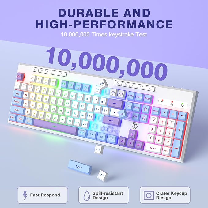 RisoPhy Wireless Gaming Keyboard, Tri-Mode BT5.0/2.4GHz/USB-C, RGB Light up Backlit Keyboards, Customizable Macro Keys, 26 Anti-ghosting Keys, 4000mAh Battery, Creamy Computer Keyboards