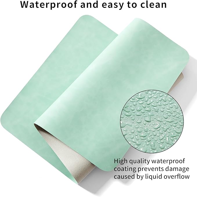 Desk Pad Soft PU Leather Large Mouse Pad Laptop Computer Desk Mat Table Blotter Flat Smooth Waterproof Non-Slip Desktop Protector Writing Pad for Office and Home (Light Green, 80x40cm)