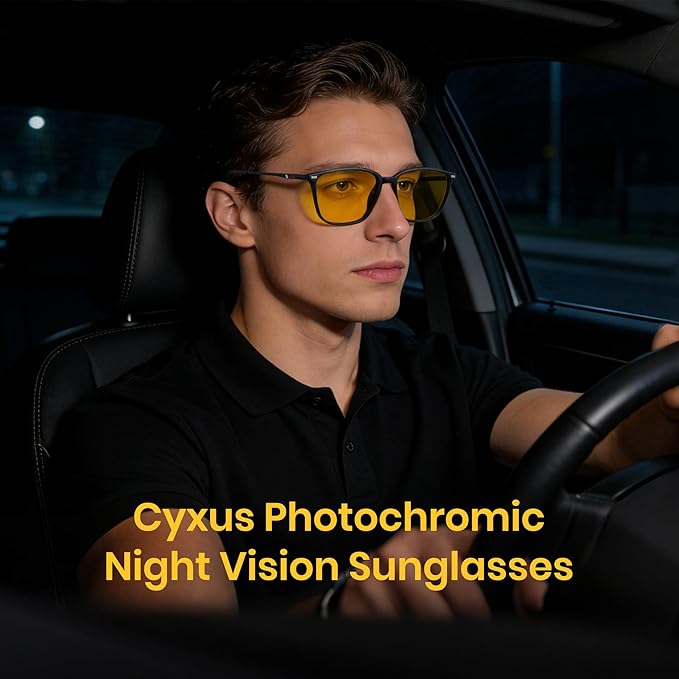 Cyxus Night Vision Glasses for Driving, TR90 Blue Light Blocking Glasses, Photochromic Anti Glare Night Driving Glasses for Men Women, UV Protection Day Night Use Eyewear 8208