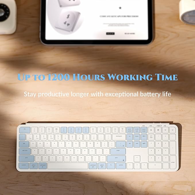 Keychron B6 Pro Ultra-Thin Wireless Keyboard, Full-Size ZMK with Numeric Keypad Quiet Typing, 2.4 GHz/Bluetooth 5.2/Wired Connection Long Battery Life, Compatible with Mac Windows Linux - Retro Blue