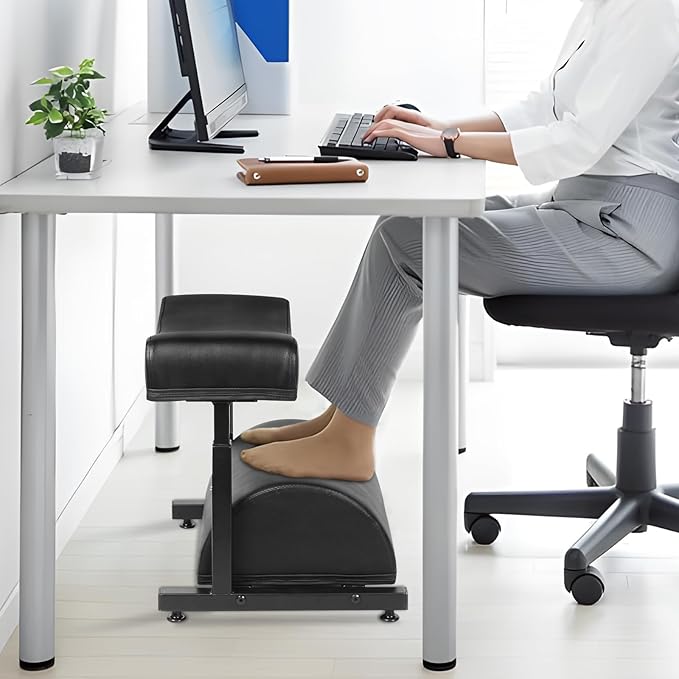 Adjustable Foot Rest Under Desk Footrest Wide Leg Rest 5 Height Positions PU Leather Covered for Desk Office Gaming Chairs Ergonomic, Leg Rest: 7.5" Depth