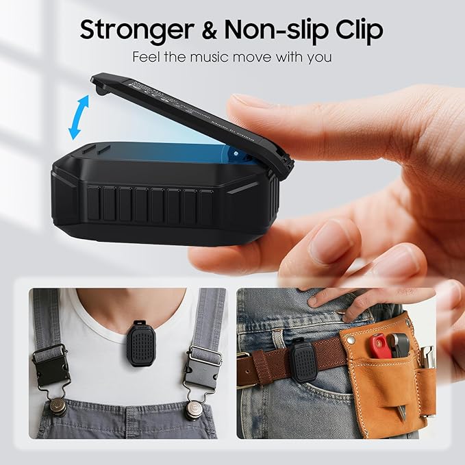 comiso Wearable Bluetooth Speaker, IPX7 Waterproof, Clip-On Portable Wireless Speaker, 10H Playtime, Built-in Mic for Hands-Free Calls, Running, Cycling, Outdoor (Black)
