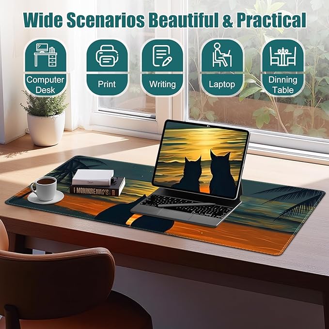 Love Cats Desk Matt for Desktop, Mouse Pad Mat, Desk Mat for Keyboard and Mouse, XXL Large Mouse Pad for Desk, Anti-Slip Big Mousepad with Stitched Edges, Mouse Mat for Computer Laptop Women Men Cute