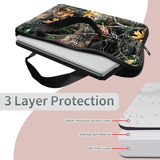 Laptop Sleeve Case Bag 15 inch, Camo Leaf Slim Carrying Case Durable Handbag Travel Laptop Bag for 15 inch MacBook Air M3/M2/15 Pro/Surface Laptop 7/6/5/4/3/ Dell XPS 15 Plus
