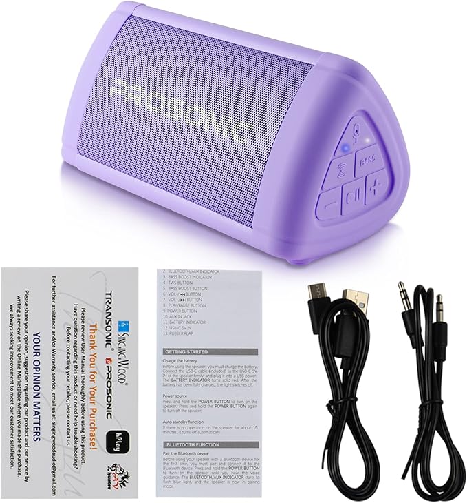 Prosonic BT3 Portable Wireless Bluetooth Speaker with 10W Stereo Sound & Bass Boost -Rich Sound & Intense Bass -Bluetooth 5.0 -Microphone -IPX5 - in & Outdoor Speaker (Purple)