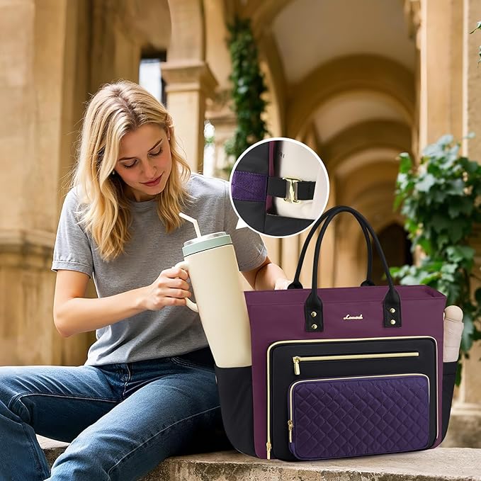 LOVEVOOK Laptop Tote Bag for Women, Work Bags Laptop Bag Nurse Bags With Laptop Compartment, Professional Computer Briefcase With Large Cup Holder, Business Large Purses Handbag Gifts, 17.3 Inch