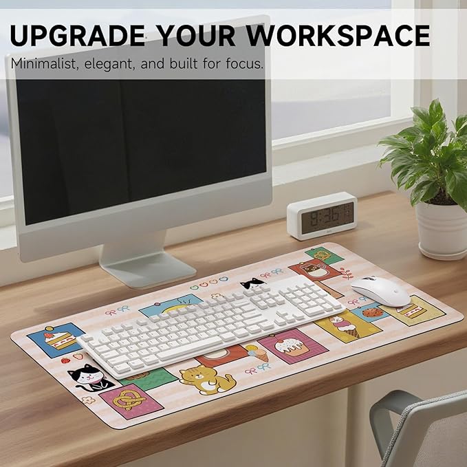 AUPET Leather Desk Pad Blotter Mat, Large Mouse Pad, Non-Slip Waterproof Desk Writing Pad Protector, Desk Decor for Office，Home，Gaming (Cat Foods, 35.4X15.7 inch)