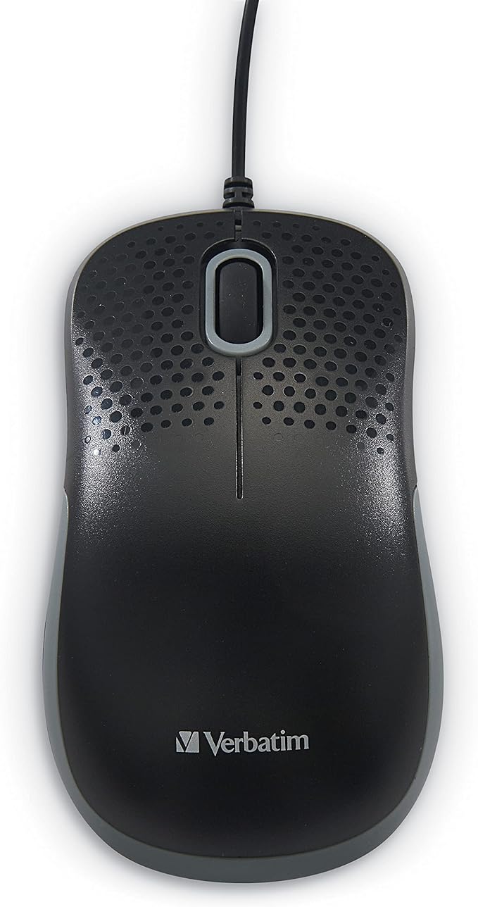 Verbatim USB Silent Corded Optical Mouse - Wired Noiseless Silent Click Computer Mouse for PC, Mac, Laptop, Chromebook - Black 70749