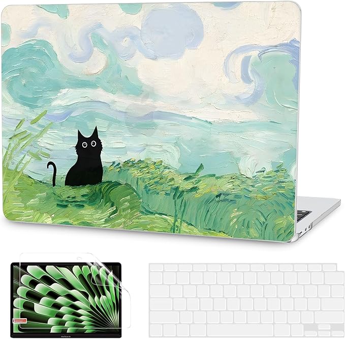 G JGOO Compatible with MacBook Air 13 inch Case 2026 2025-2022 M5 A3449 M4 A3240 M3 A3113 M2 A2681, Plastic Hard Shell for MacBook Air 13.6 inch Case+Keyboard Cover+Screen Protector, Cat Painting