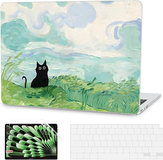 G JGOO Compatible with MacBook Air 13 inch Case 2026 2025-2022 M5 A3449 M4 A3240 M3 A3113 M2 A2681, Plastic Hard Shell for MacBook Air 13.6 inch Case+Keyboard Cover+Screen Protector, Cat Painting