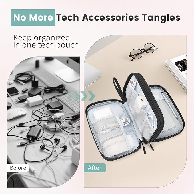 Skycase Tech Pouch - Lightweight Electronics Organizer Travel Case, Double Layers Cable Organizer, All-in-One Storage Bag for Charger, Cord, Phone, Flash Drive, Accessories