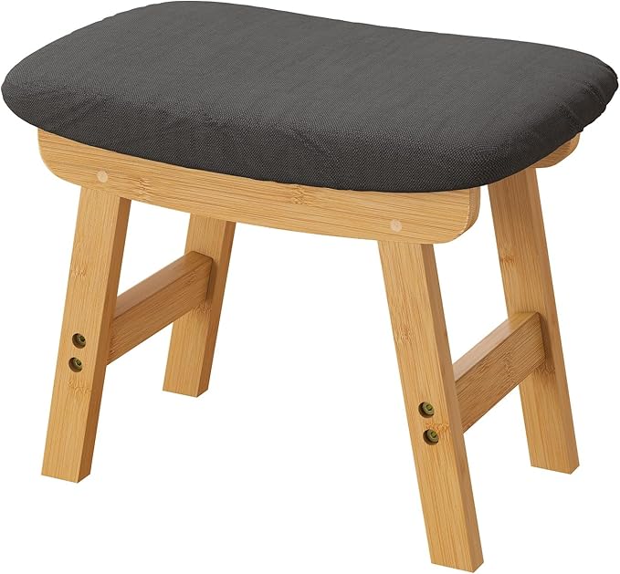 viewcare Gray Small Soft Footrest Ottoman with Wood Legs, Sofa Footrest Extra Seating for Living Room Entryway Office