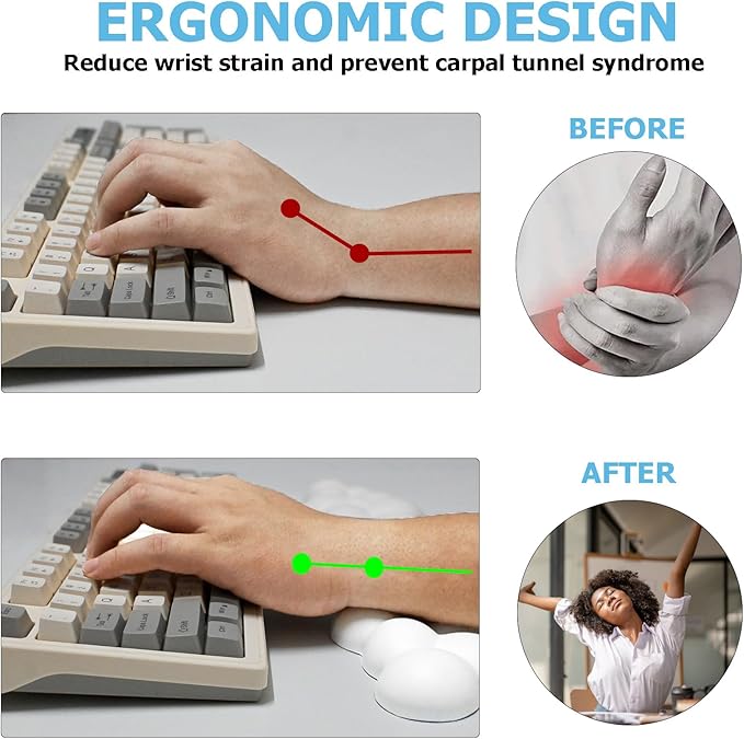 Cloud Wrist Rest Keyboard, PU Leather Memory Foam Wrist Rest for Computer Keyboard, Ergonomic Keyboard Wrist Rest Pad and Cute Mouse Wrist Rest for Gaming, Office, Computer, Typing Pain Relief,White
