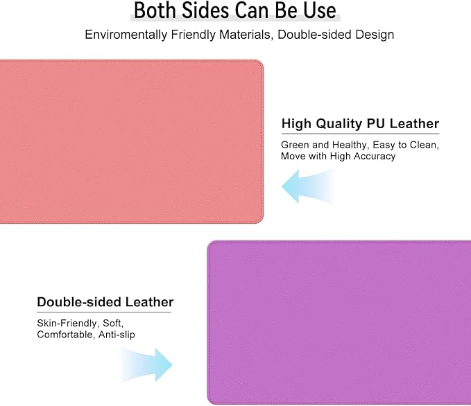 Dual Sided Leather Desk Mat - Waterproof Desk Pad - Ideal for Large Mouse Pad and Desk Mats on Top of Desks (Pink, 25"*13")