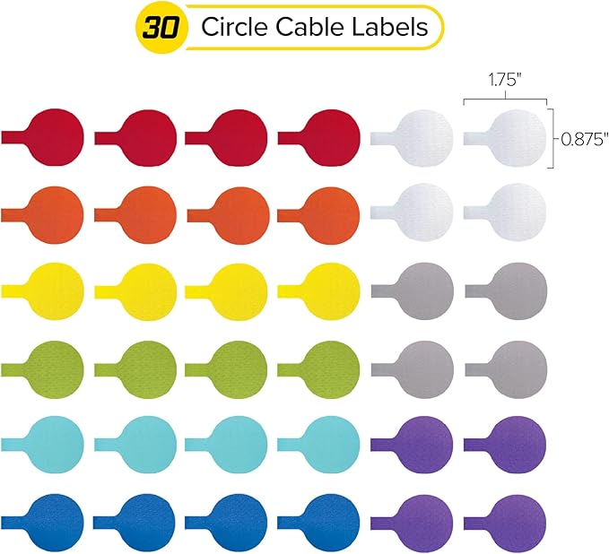 Cable Labels - Wrap-It Storage - Circles, Multi-Color (36-Pack) - Color Coded Labels for Organizing, Wire Tags Write on Surface for Labels for Charging Cords and Electronics - Image 4