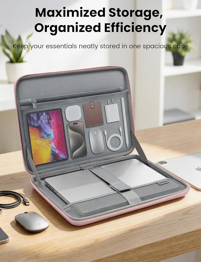 DOMISO Laptop Hard Case 15-16 inch Waterproof Shockproof Hard Shell Laptop Sleeve with Handle & Storage Pocket, Compatible with MacBook, HP, Dell,Pink