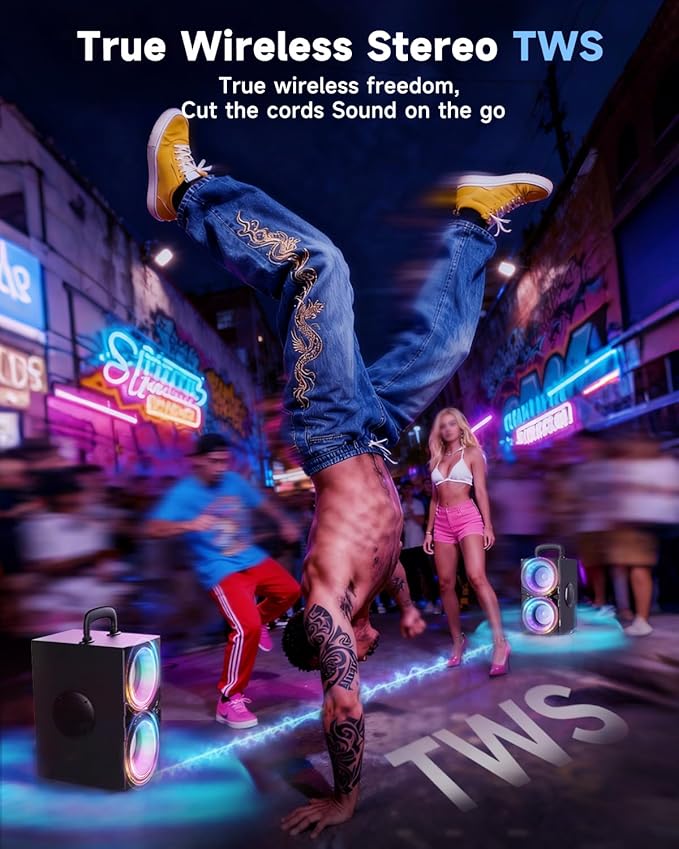 Party Bluetooth Speaker:80W Peak Large Stereo Sound for Outdoor,Deep Bass,TWS,Loud with Lights,Portabe Wireless Big Speakers with Long Playtime,House,Projector,Movie