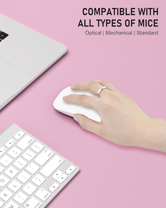 Desk Pad, 23.6" x 13.8" PU Leather Non-Slip Desk Mat Large Mouse Pad for Desktop, Waterproof Laptop Computer Writing Mat for Office, Home, Work, Gaming, Pink
