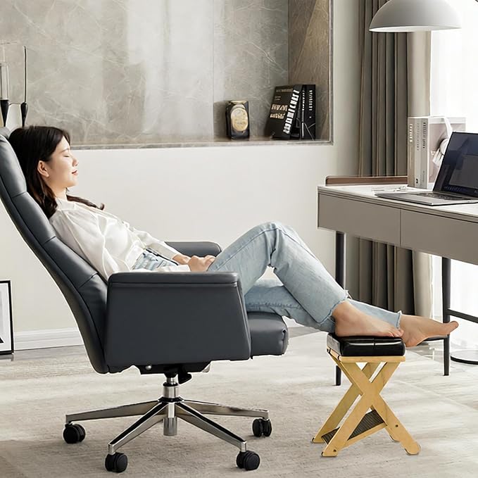 Wooden Office Foot Rest Under Desk Adjustable Height, Foot Rest for Changing Sitting Posture in The Office (Pine Wood)