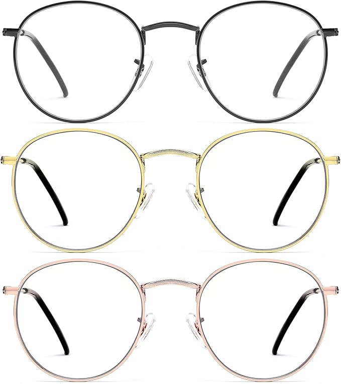 Round Blue Light Blocking Glasses for Men Women, Circle Metal Wire Rimmed Frame Glasses Anti Glare & UV RF5002