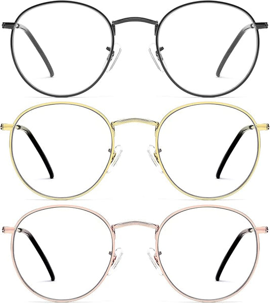 Round Blue Light Blocking Glasses for Men Women, Circle Metal Wire Rimmed Frame Glasses Anti Glare & UV RF5002