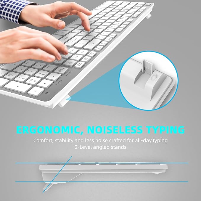 Slim Wireless Keyboard for Mac and Windows, Ultra Quiet Low-Profile Flat Key Board with Full-Size Keys, 2.4GHz Wire Less for PC, Mac, Windows 11/10/8/7 (Silver-1)