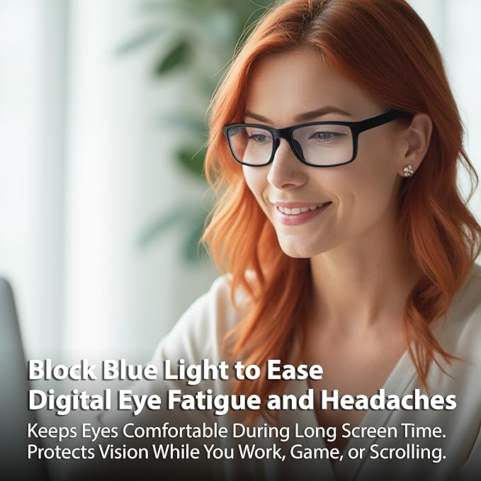BLUE CUT Blue Light Blocking Glasses for Men and Women – Anti-Fatigue Computer Gaming Glasses to Reduce Eye Strain, Black, 1.00 Magnification