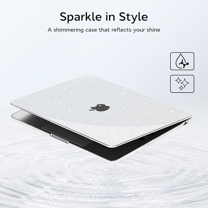 B BELK Compatible with MacBook Air 13 inch Case M5 2026-2022 M4 M3 M2 A3449 A3240 A3113 A2681, Glitter Plastic Hard Shell+Keyboard Cover+Screen Protector for MacBook Air 13.6 inch Case, Sparkly Clear