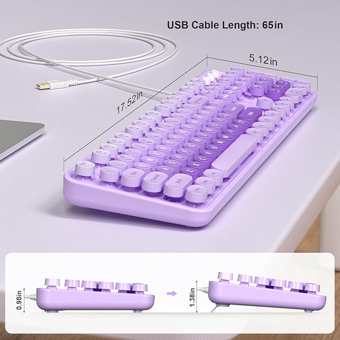 Large Print Wired Keyboard, 104 Keys Full-Sized Typewriter Keyboards, USB Plug and Play Office Keyboard with Number Pad, Caps Indicators, Foldable Stands for Windows, PC, Laptop
