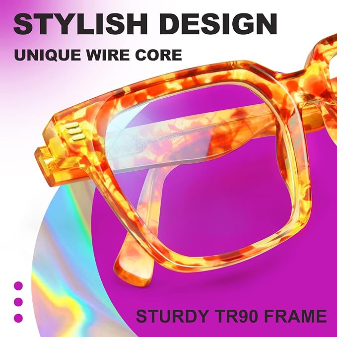 VISOONE Rectangle TR90 Blue Light Blocking Glasses Computer Eyewear with Preppy Look for Women and Men Cougar