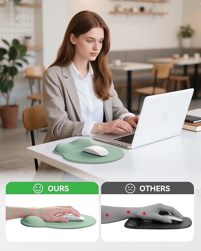 Mouse Pad with Wrist Rest, Ergonomic Mouse Pads for Desk, Office Non-Slip Mousepad with Gel Wrist Support(Green, 10.6''L x 9''W)