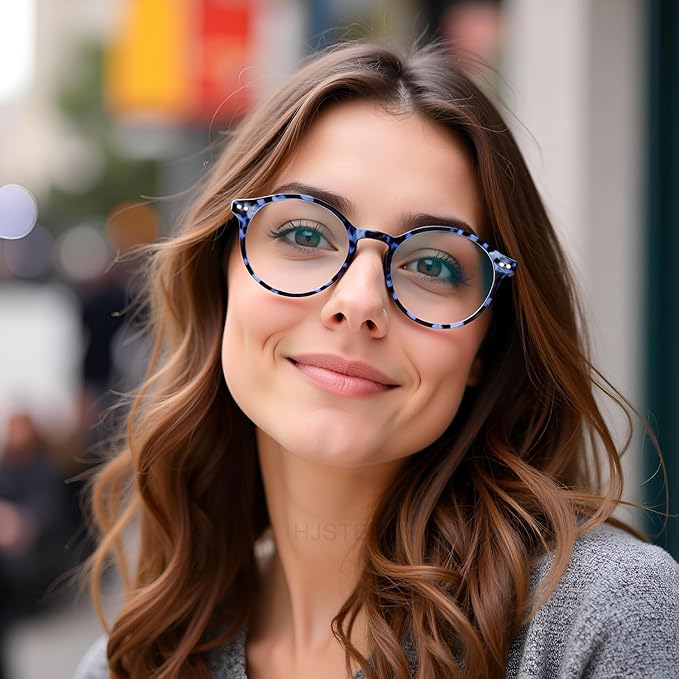 HJSTES Vintage Blue Light Glasses for Women Men Round Bluelight Blocking Glasses Thick TR90 Frame Eyeglasses