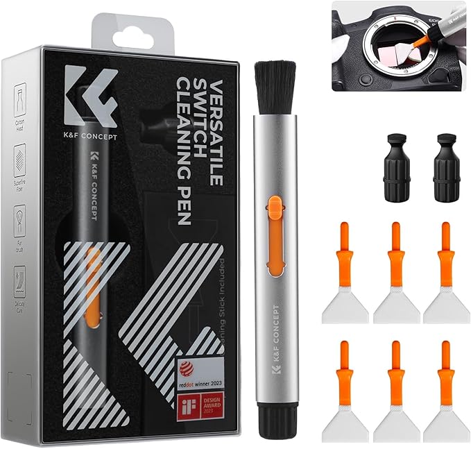 K&F Concept® Versatile Switch Lens Cleaning Pen, Replaceable Pen Tip with Cleaning Brush+Carbon Tip*2+24mm Full-Frame Cleaning Swab*6 for Camera Filters Screen Phone Computer Tablet AR VR Glasses by KFCONCEPT