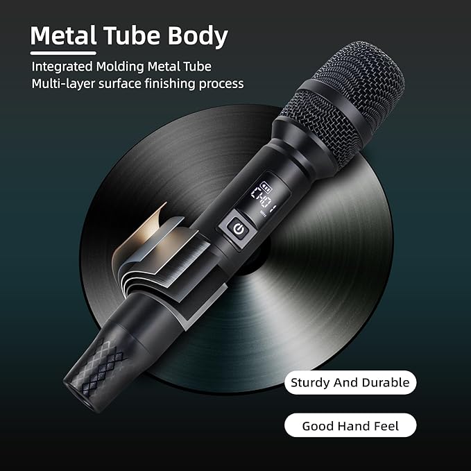 Wireless Microphones, Wireless Bluetooth Karaoke Microphone with Rechargeable Receiver(40H - 500 Ft Range), Karaoke Microphone Set for Singing, Wedding, DJ, Party, Speech, Church